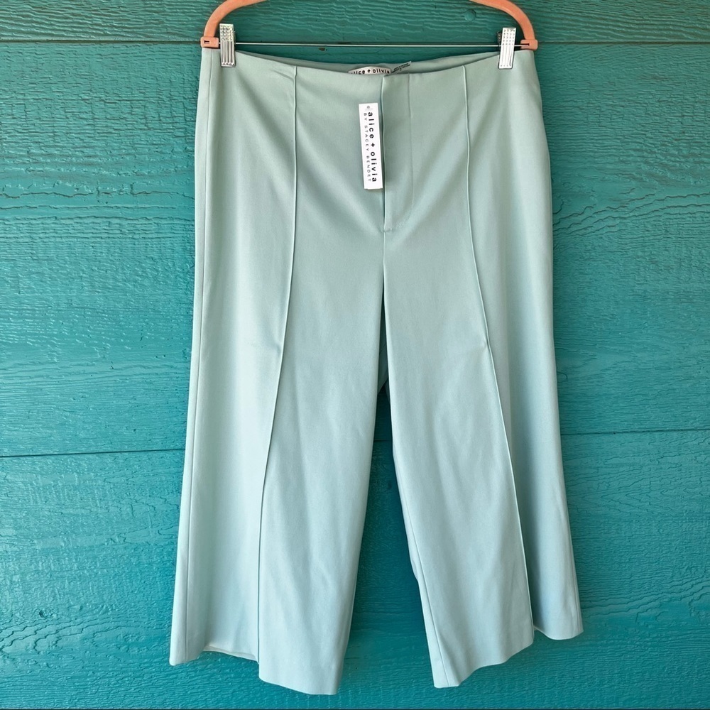 ALICE + OLIVIA DYLAN CLEAN WIDE LEG CROPPED PANTS Pistachio GREEN SIZE 14 NWT